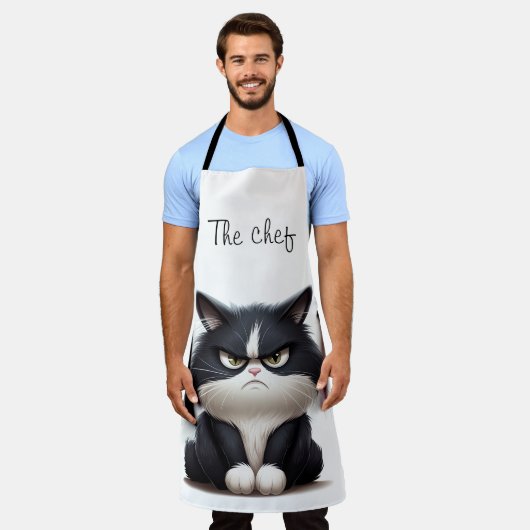 Tablier Chef avec chat grincheux (Porté)