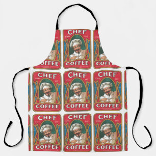 Tablier Chef café vintage Art nouveau cuisine rouge bleu