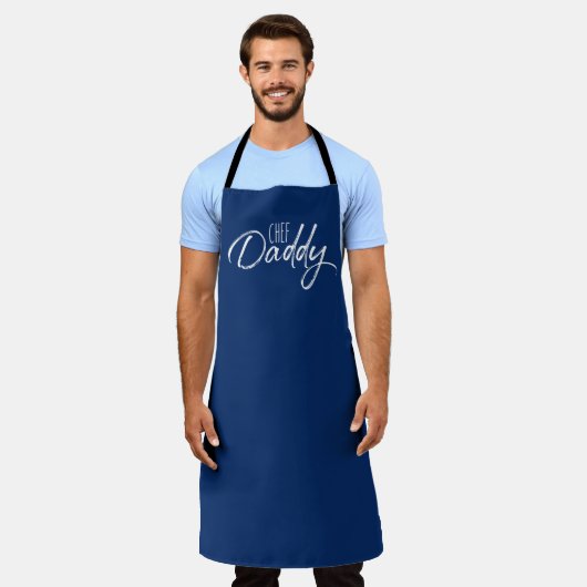 Tablier Chef Daddy Typographie blanche Moderne Bleu (Porté)