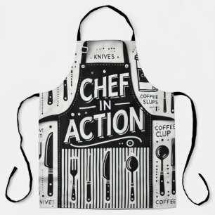 Tablier Chef en Action Apron : Cuisine noire et blanche en