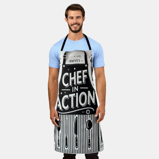 Tablier Chef en Action Apron : Cuisine noire et blanche en (Porté)