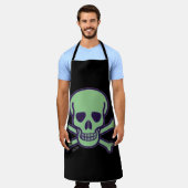 Tablier chef femme crâne vert (Porté)