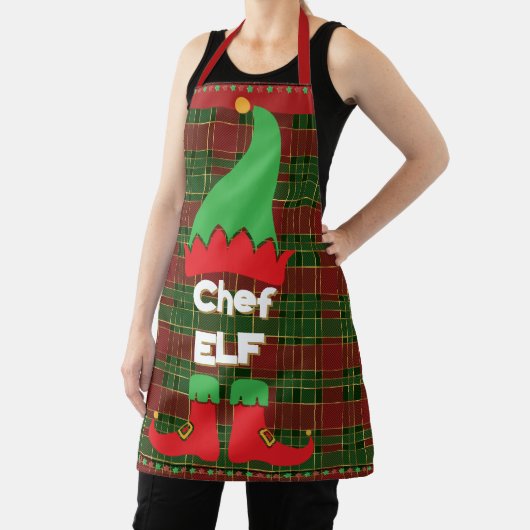 Tablier Chef Festif Elf Red et Green Tartan (Insitu)