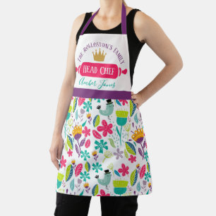 Tablier chef folk scandi oiseaux floraux couleur vive