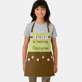 Tablier Chef Kid nom étoiles vert marron (Insitu)