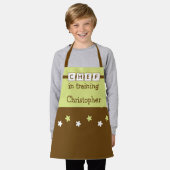 Tablier Chef Kid nom étoiles vert marron (Porté)