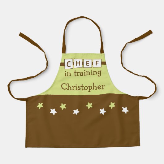 Tablier Chef Kid nom étoiles vert marron (Recto)