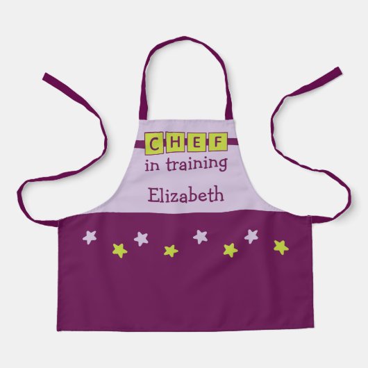 Tablier Chef Kid nom étoiles violet vert (Recto)