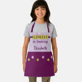 Tablier Chef Kid nom étoiles violet vert (Insitu)