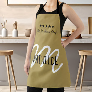 Tablier Chef Monogram Gold Black Modern Typographie Nom