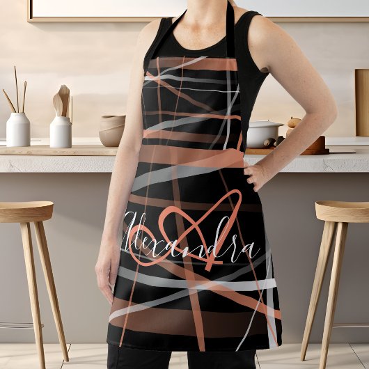 Tablier Chef Monogramme Abstrait Rayures Roses Moderne