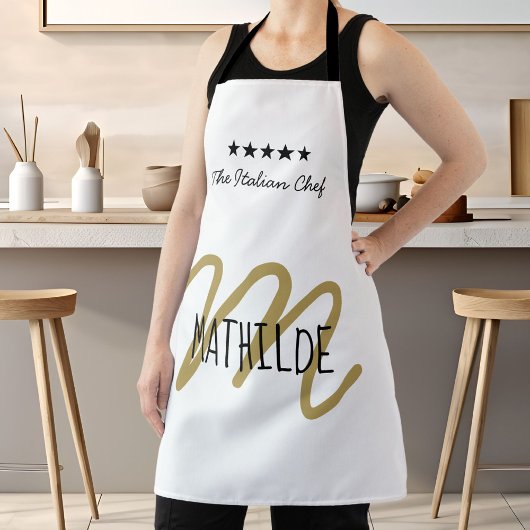 Tablier Chef Monogramme Moderne en Or Blanc Nom
