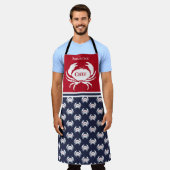Tablier Chef Monogramme Rouge Blanc Marine Bleu Crabe Naut (Porté)