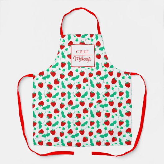 Tablier Chef Motif de fraise personnalisée Chef femme (Recto)