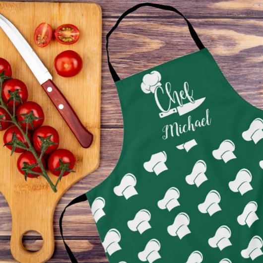 Tablier Chef personnalisé avec nom Casquette Chef vert et 
