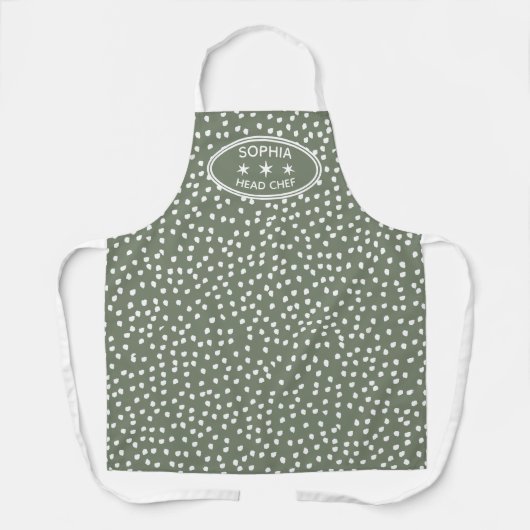 Tablier Chef personnalisé Chef Moderne Boho vert Polka Dot (Recto)