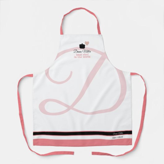 Tablier Chef rose/blanc Cuisson avec son nom (Recto)