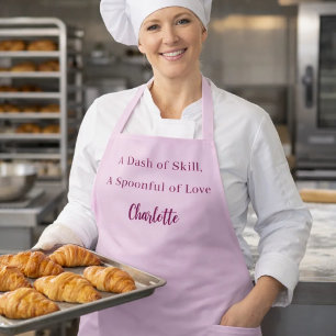 Tablier Chef script cuisine habileté slogan d'amour rose