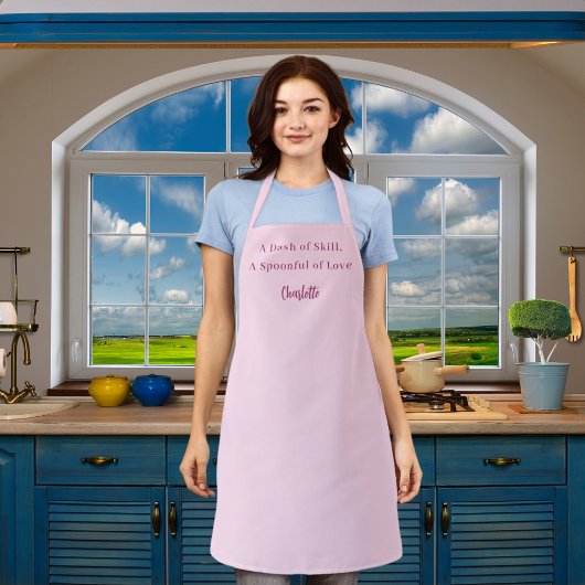 Tablier Chef script cuisine habileté slogan d'amour rose