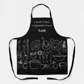Tablier Chef ustensiles de cuisine noir blanc slogan scrip (Recto)