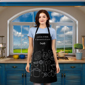 Tablier Chef ustensiles de cuisine noir blanc slogan scrip