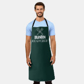 Tablier Chef Vert Elégant Homme Nom Moderne Simple (Porté)