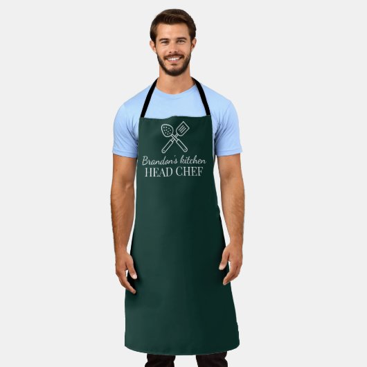 Tablier Chef Vert Elégant Homme Nom Moderne Simple (Porté)