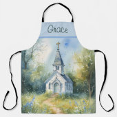 Tablier Chemin rustique d'église dans une prairie de fleur (Recto)