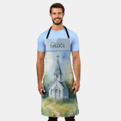 Tablier Chemin rustique d'église dans une prairie de fleur (Porté)