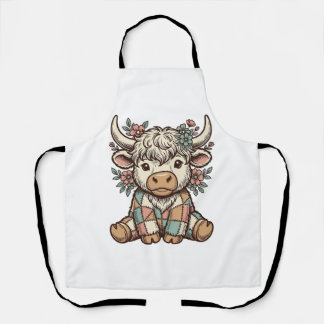 Tablier Chemise à patchwork floral vintage Highland Cow_1