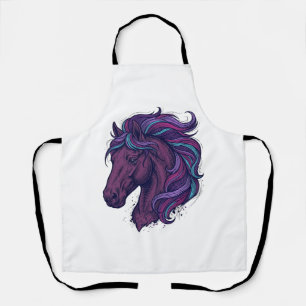 Tablier Chemise d'art de tête de cheval colorée gravée vin