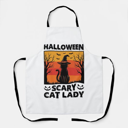 Tablier Chemise Halloween Dame de chat effrayant Gravure V (Recto)