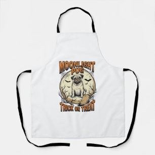Tablier Chemise Halloween Pug avec Lune de gravure vintage