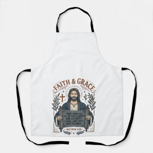 Tablier Chemise vintage brodée de Jésus en point de croix