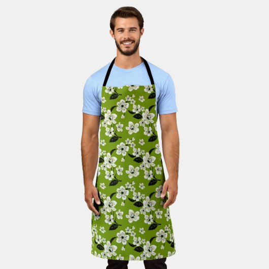 TABLIER CHERRY BLOSSOM - SAKURA (MATCHA GREEN) (Porté)