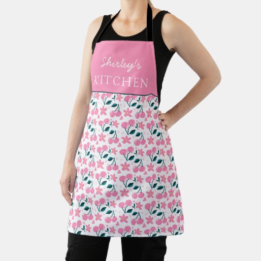 Tablier Cherry Pink Personalized Apron | Custom Name Apron (Insitu)