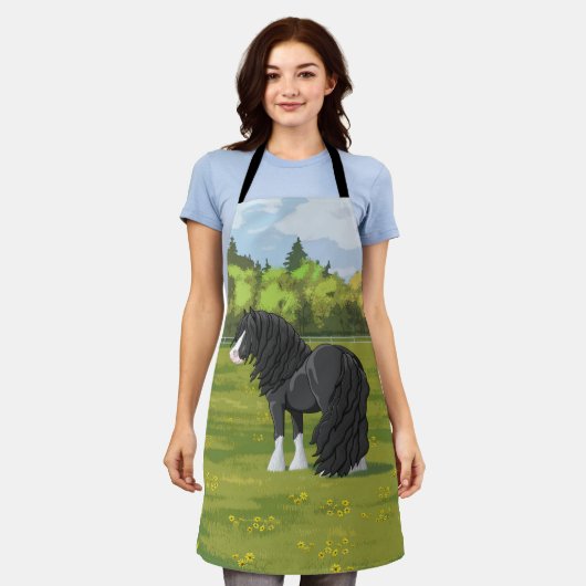 Tablier Cheval d'attelage noir et blanc de la bannière Tzi (Porté)