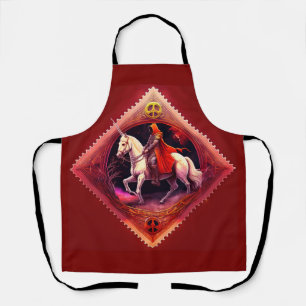Tablier Chevalier Armuré À Red Cape Rides Une Unicorne