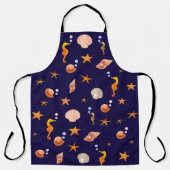 Tablier Chevaux de mer, coquillages et perles sur bleu mar (Recto)