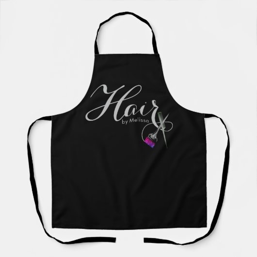 Tablier Cheveux de script moderne élégant par nom Noir (Recto)