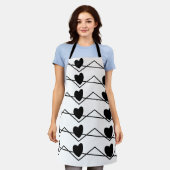 Tablier Chevron Stripe Hearts Cuisine noir et blanc (Porté)