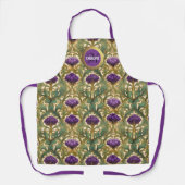 Tablier Chic Art nouveau violet or chardon nom monogramme (Recto)
