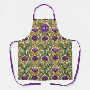 Tablier Chic Art nouveau violet or chardon nom monogramme
