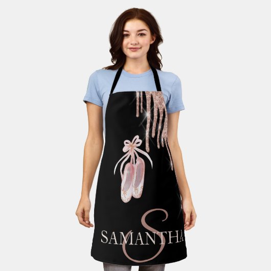 Tablier Chic Ballet Shoes Rose Gold Glitter Drips (Porté)