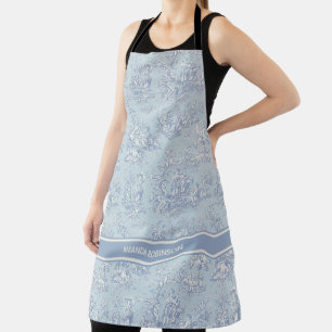 Tablier Chic Bleu Gris Vintage Toile de Jouy Française