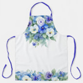 Tablier Chic Blue & Purple Shades Elegant Pansies Floral (Recto)
