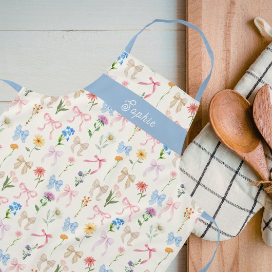 Tablier Chic Bow blue Floral Elegance Pattern Baking