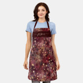 Tablier Chic burgundy gold abstract floral name apron (Porté)