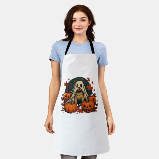 Tablier Chic chien Carlin avec Citrouille Automne Hallowee (Porté)