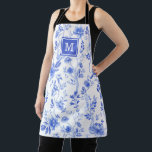 Tablier Chic Delft Bleu Blanc Chinoiserie Fleur Monogramme<br><div class="desc">Ce design d'inspiration chinoiserie présente d'élégants fleurons botaniques et une verdure en bleu et blanc délicieux. Personnalisez le tablier avec votre monogramme ou votre initiale.</div>
